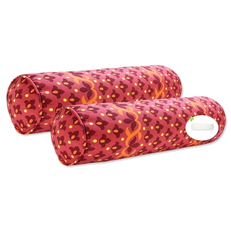 FBTS Prime Throw Bolster Pillows Set of 2 Red Geometric Round 20x6 Inch Patio Neck Roll Pillows