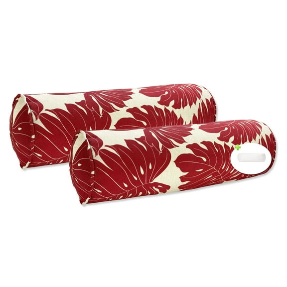 FBTS Prime Throw Bolster Pillows Set of 2 Red Leaves Round 20x6 Inch Patio Neck Roll Pillows