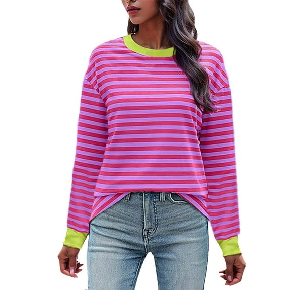 FBYBN Womens Fall Fashion 2025 Tops Oversized Sweatshirt Striped Long Sleeve Shirts Crewneck Casual Tunic Pullover