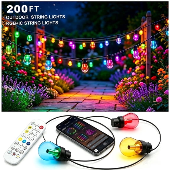 FBZ 200FT Colorful LED Globe String Lights Outdoor Waterproof, Multicolored Sphere Patio Hanging Lights, Indoor & Outside Decorative Fairy Lights for Garden, Backyard, Gazebo, Xmas, Hallowee