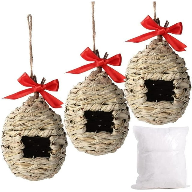 FC3 Pack Hummingbird House,Natural Grass Bird Hut, Hand Woven Bird