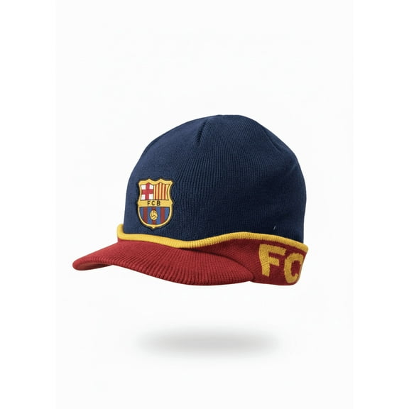 FC Barcelona Acrylic Knit Visor Beanie, Navy/Red, One Size