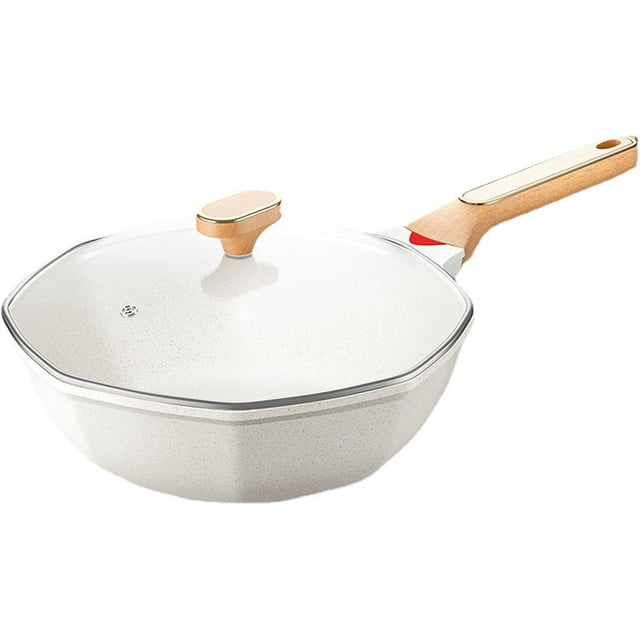 FCCeramic Nonstick Octagonal Wok,Woks And Stir Fry Pans with Glass Lid