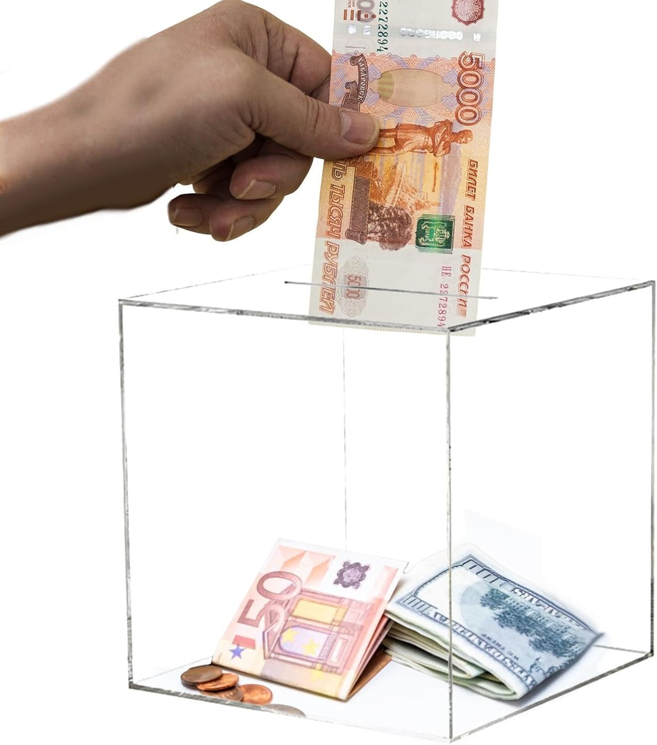 FCClear Money Box,Unopenable Money Jar,Clear Piggy Bank,Transparent
