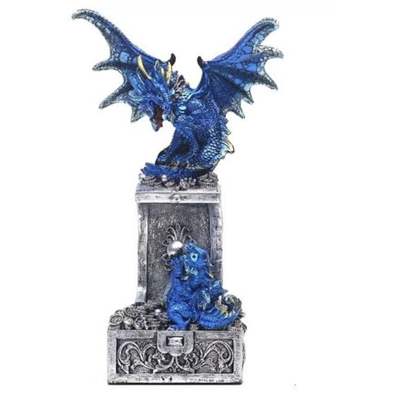 FC Design 10.5"H Blue Dragon with Treasure Box Figurine Statue Sculpture Ornament Decoration Home/Room Decor and Unique Gift Ideas for Housewarming, Holidays and Birthdays