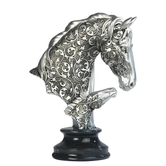 FC Design 10"H Decorative Craved Silver Horse Head Bust Figurine with Base Statue Sculpture Ornament Decoration Home/Room Decor and Unique Gift Ideas for Housewarming, Holidays and Birthdays