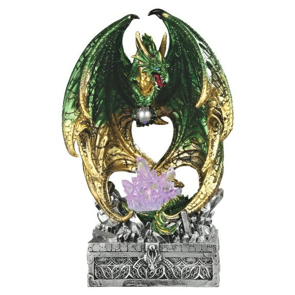 FC Design 10"H LED Green Dragon on Treasure Box Figurine Statue Sculpture Ornament Decoration Home/Room Decor and Unique Gift Ideas for Housewarming, Holidays and Birthdays