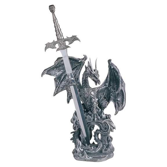 FC Design 10"H Medieval Silver Dragon with Armor and Sword Guardian Figurine Statue Sculpture Ornament Decoration Home/Room Decor and Unique Gift Ideas for Housewarming, Holidays and Birthdays