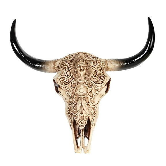 FC Design 11"H Buffalo Skull with Carved Relief on The Front Taxidermy Animal Head Wall Plaque Decor Statue Sculpture Ornament Decoration Home/Room Decor and Unique Gift Ideas