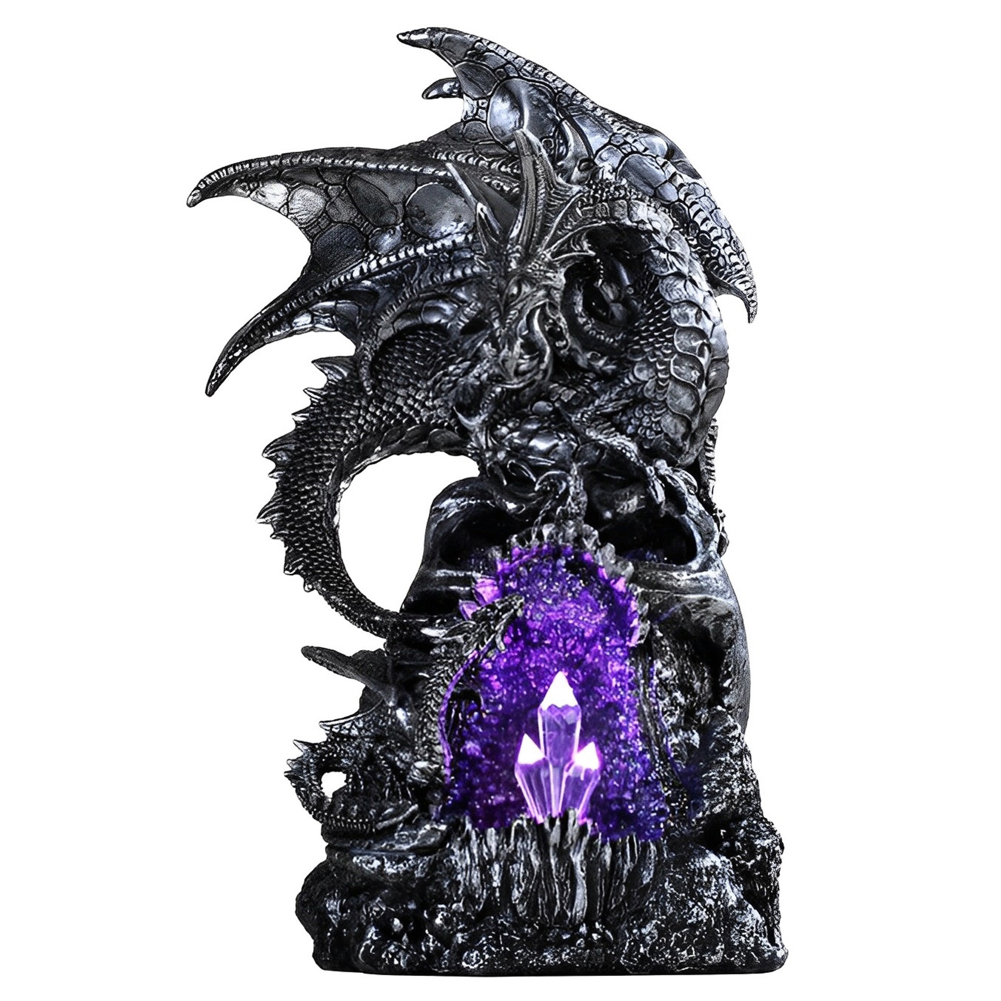 FC Design 11"H Medieval Silver Dragon Guarding Purple LED Faux Crystal ...