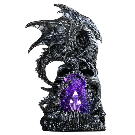FC Design 11"H Medieval Silver Dragon Guarding Purple LED Faux Crystal Cave Figurine Statue Sculpture Ornament Decoration Home/Room Decor and Unique Gift Ideas