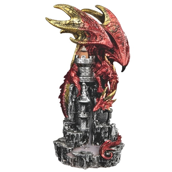 FC Design 11"H Red Dragon on Ruined Castle Backflow Statue Sculpture Ornament Decoration Home/Room Decor and Unique Gift Ideas for Housewarming, Holidays and Birthdays