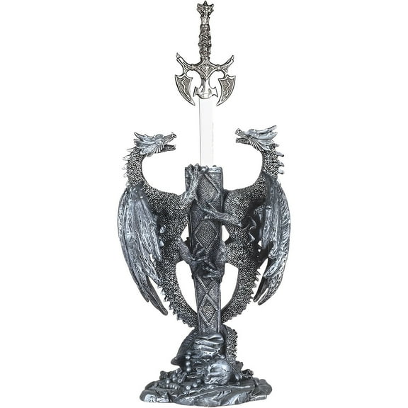 FC Design 11"H Two Medieval Silver Dragons with Sword Guardian Figurine Statue Sculpture Ornament Decoration Home/Room Decor and Unique Gift Ideas for Housewarming, Holidays and Birthdays