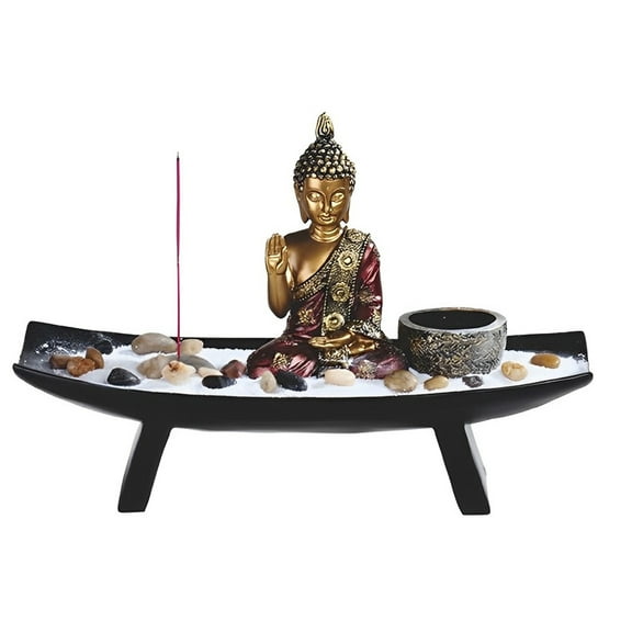 FC Design 11"W Buddha with Candle Holder and Incense Sitck Holder Figurine Statue Sculpture Ornament Decoration Home/Room Decor and Unique Gift Ideas for Housewarming, Holidays and Birthdays