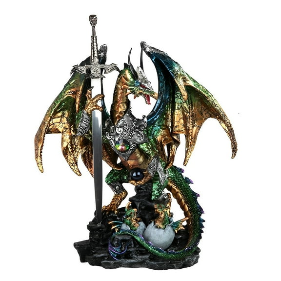 FC Design 15.5"H Green Dragon with Sword Figurine Statue Sculpture Ornament Decoration Home/Room Decor and Unique Gift Ideas for Housewarming, Holidays and Birthdays