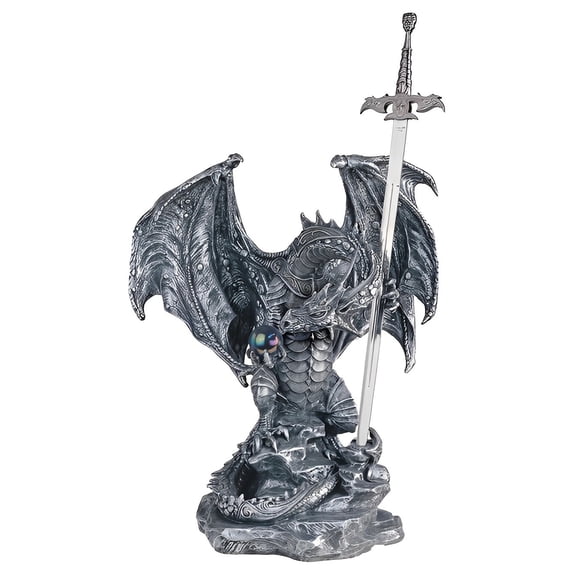 FC Design 16"H Medieval Silver Dragon with Sword Figurine Large Sculpture Statue Sculpture Ornament Decoration Home/Room Decor and Unique Gift Ideas for Housewarming, Holidays and Birthdays