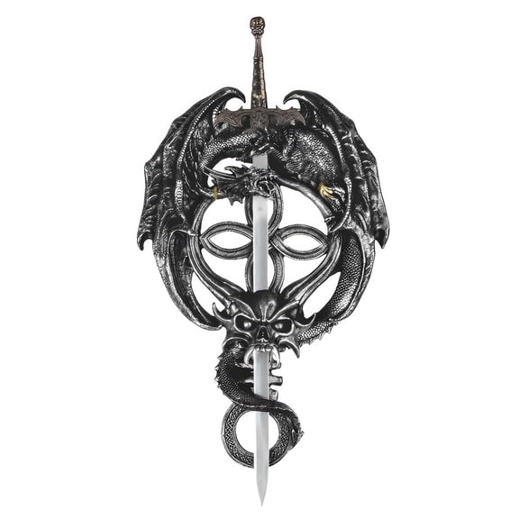 FC Design 18"H Black Dragon with Sword Wall Plaque Statue Sculpture Ornament Decoration Home/Room Decor and Unique Gift Ideas for Housewarming, Holidays and Birthdays