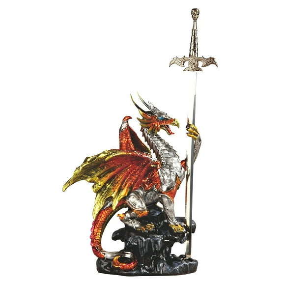 FC Design 18"H Red Dragon with Sword Sitting Figurine Statue Sculpture Ornament Decoration Home/Room Decor and Unique Gift Ideas for Housewarming, Holidays and Birthdays