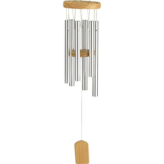 FC Design 19" Long Silver Wood Top Traditional Wind Chime Statue Sculpture Ornament Decoration Home/Room/Garden Decor and Unique Gift Ideas for Housewarming, Holidays and Birthdays