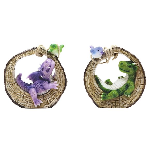 FC Design 2-PC Green and Purple Mini Dragons Lying on Tree Log Ornament 3.75"H Figurine Set Statue Sculpture Ornament Decoration Home/Room Decor and Unique Gift Ideas