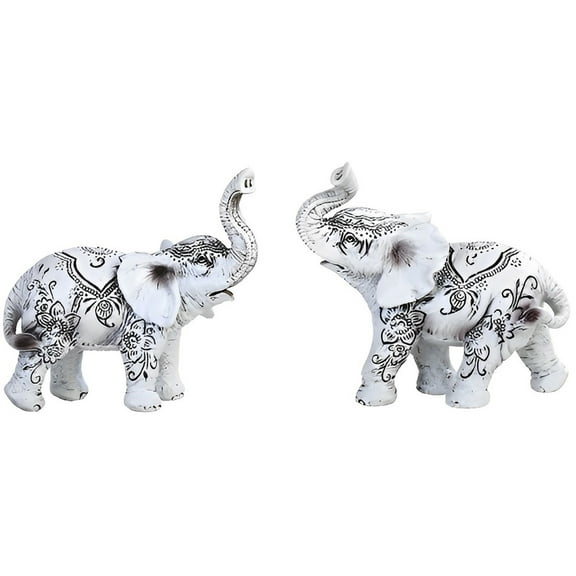 FC Design 2-PC Miniature White Elephant with Tattoo 3.5"H Figurine Set Statue Sculpture Ornament Decoration Home/Room Decor and Unique Gift Ideas for Housewarming, Holidays and Birthdays