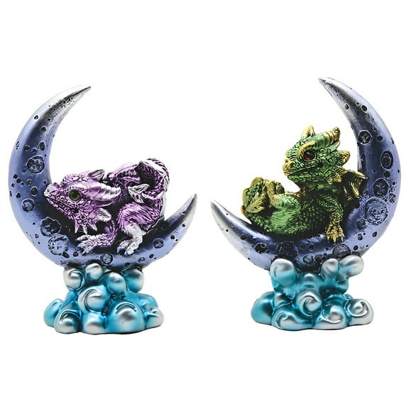FC Design 2-PC Set 4"H Green & Purple Twin Dragon Brothers on Moons Statue Sculpture Ornament Decoration Home/Room Decor and Unique Gift Ideas for Housewarming, Holidays and Birthdays