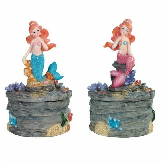 FC Design 2-Piece Blue and Pink Mermaid Jewelry 3.5"H Trinket Box Fantasy Decoration Figurine