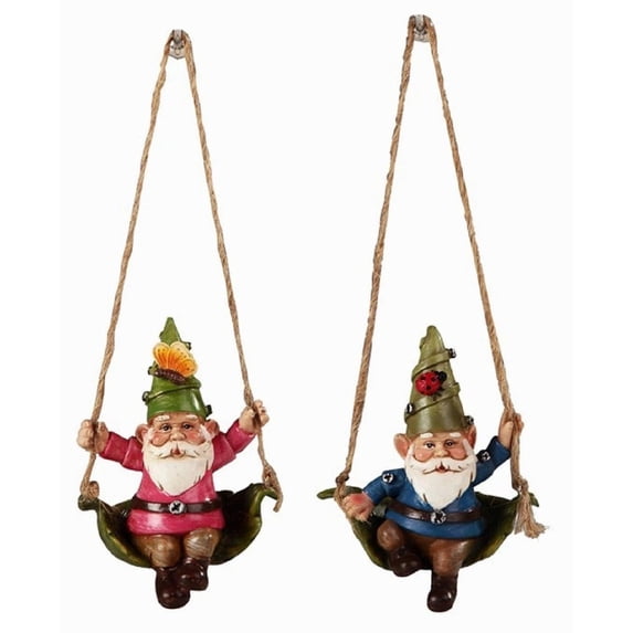 FC Design 2-Piece Pink and Blue Gnome on Swing Ornaments 3.75"H Fantasy Decoration Figurine Set