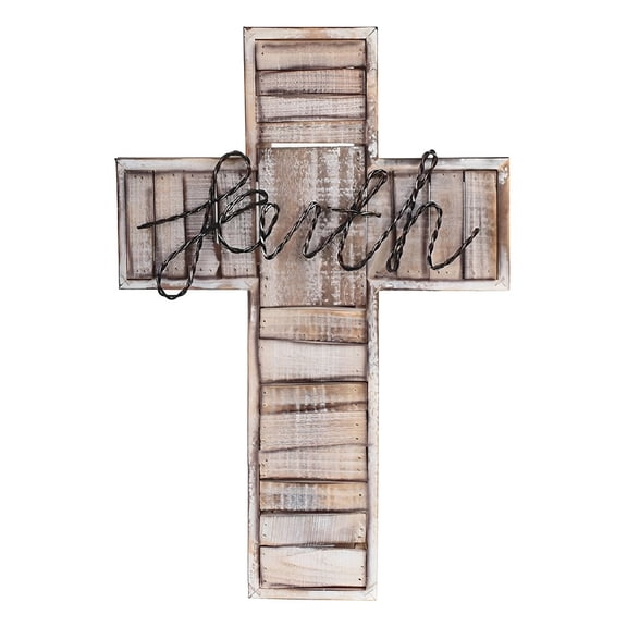 FC Design 20"H Faith Wooden Cross Wall Holy Statue Sculpture Ornament Decoration Home/Room Decor and Unique Gift Ideas for Housewarming, Holidays and Birthdays