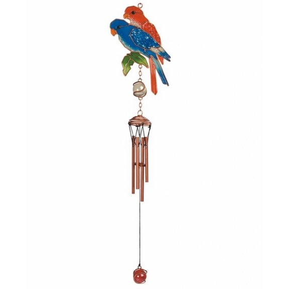 FC Design 20" Long Blue and Red Parrot Couple Wind Chime with Copper and Gem Garden Patio Decoration
