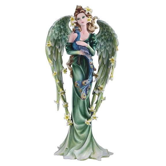 FC Design 21.5"H Green Spring Angel with Peacock Figurine Large Sculpture Statue Sculpture Ornament Decoration Home/Room Decor and Unique Gift Ideas for Housewarming, Holidays and Birthdays