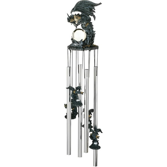 FC Design 23" Long Black Dragon with Faux Crystal Round Top Wind Chime Statue Sculpture Ornament Decoration Home/Room/Garden Decor and Unique Gift Ideas for Housewarming, Holidays and Birthdays