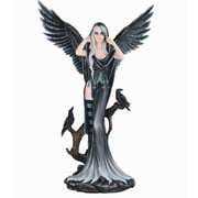 FC Design 24"H Dark Angel Fairy with Two Crows Statue Fantasy Decoration Figurine Large Sculpture