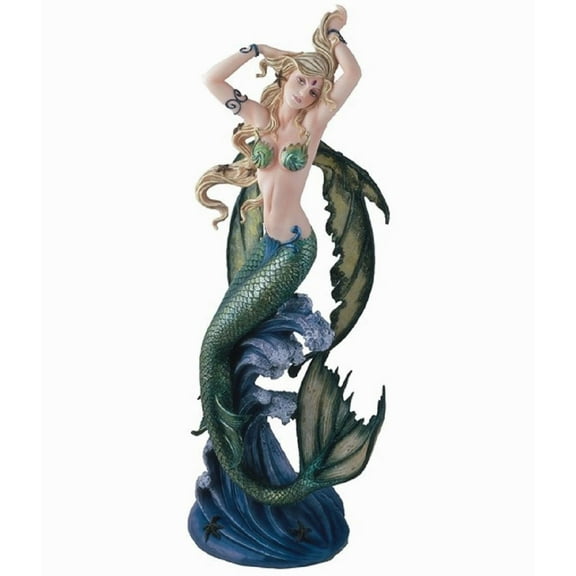 FC Design 27"H Green Mermaid Fairy on Wave Statue Fantasy Decoration Figurine Large Sculpture