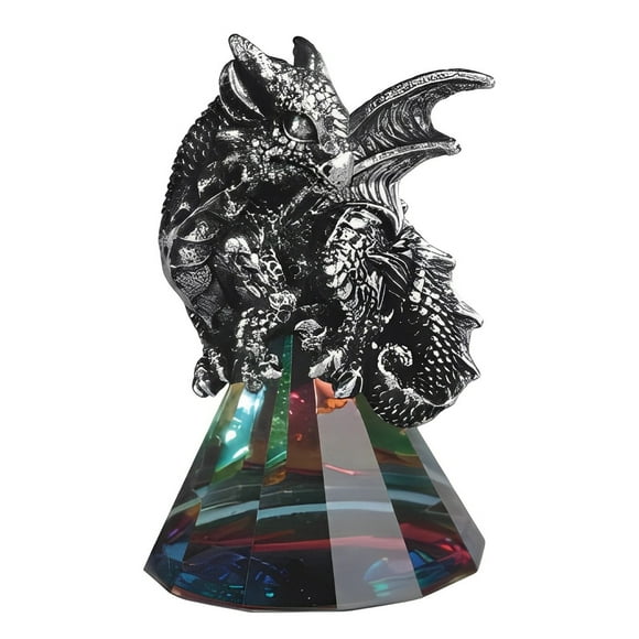 FC Design 3.5"H Silver Dragon Sitting on Pyramid Glass Figurine Statue Sculpture Ornament Decoration Home/Room Decor and Unique Gift Ideas for Housewarming, Holidays and Birthdays