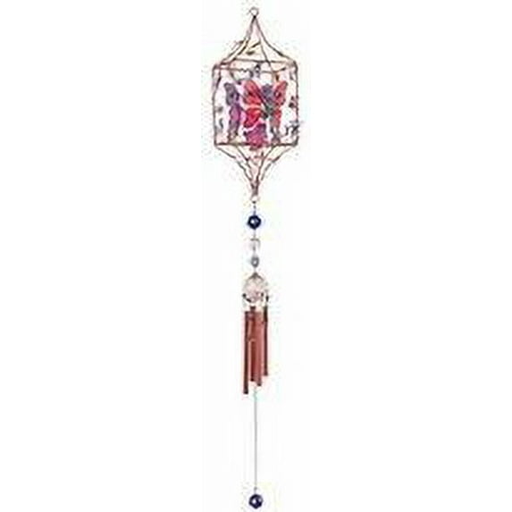 FC Design 33" Long Butterfly Fairy Copper and Gem Wind Chime with Candle Holder Garden Ornament Decoration Figurine