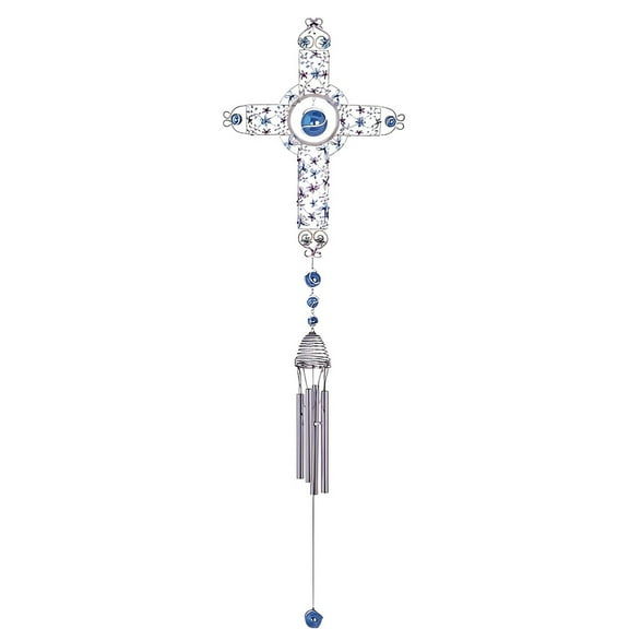 FC Design 33" Long White Cross Wind Chime with Gem Statue Sculpture Ornament Decoration Home/Room/Garden Decor and Unique Gift Ideas for Housewarming, Holidays and Birthdays