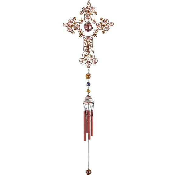 FC Design 33" Long Yellow Cross Wind Chime with Copper Gem Statue Sculpture Ornament Decoration Home/Room/Garden Decor and Unique Gift Ideas for Housewarming, Holidays and Birthdays