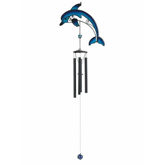 FC Design 35" Long Black Gem Dolphin Wind Chime Marine Life Garden Patio Decoration