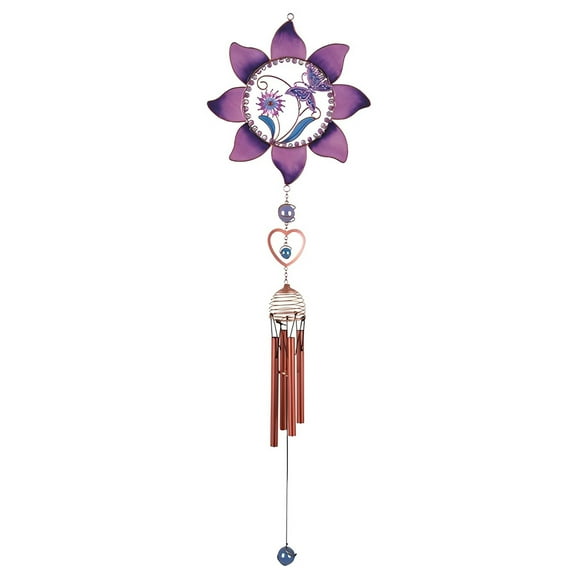 FC Design 35" Long Pewter & Purple Butterfly Wind Chime with Copper Gem Statue Sculpture Ornament Decoration Home/Room/Garden Decor and Unique Gift Ideas for Housewarming, Holidays and Birthdays