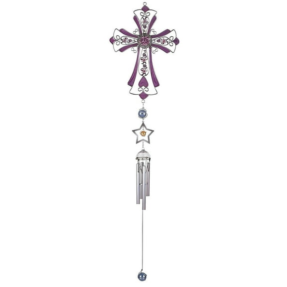 FC Design 36" Long Purple Cross WInd Chime with Gem Statue Sculpture Ornament Decoration Home/Room/Garden Decor and Unique Gift Ideas for Housewarming, Holidays and Birthdays