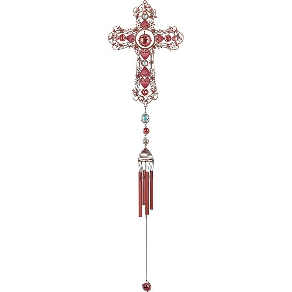 FC Design 38" Long Pink Cross Wind Chime with Copper Gem Statue Sculpture Ornament Decoration Home/Room/Garden Decor and Unique Gift Ideas for Housewarming, Holidays and Birthdays