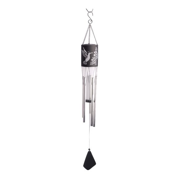 FC Design 39" Long Solar Hummingbird Silhouette Cylinder Wind Chime Statue Sculpture Ornament Decoration Home/Room/Garden Decor and Unique Gift Ideas for Housewarming, Holidays and Birthdays