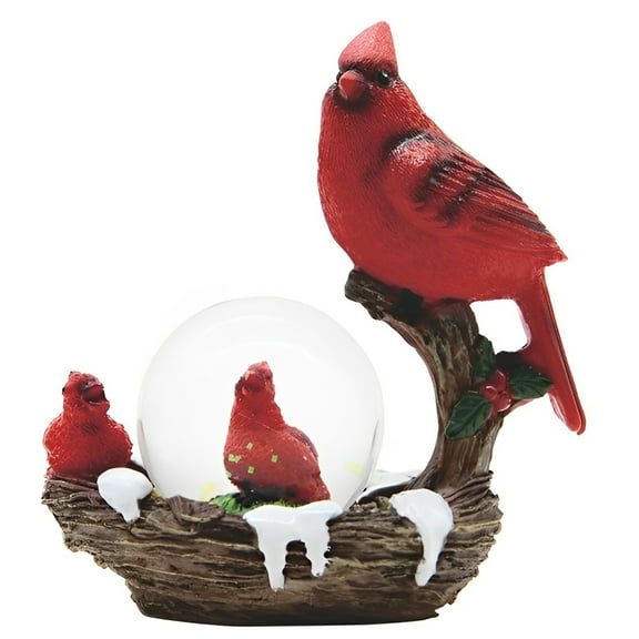 FC Design 4.25"H Red Northern Cardinal with Baby Bird Glitter Snow Globe Statue Sculpture Ornament Decoration Home/Room Decor and Unique Gift Ideas for Housewarming, Holidays and Birthdays
