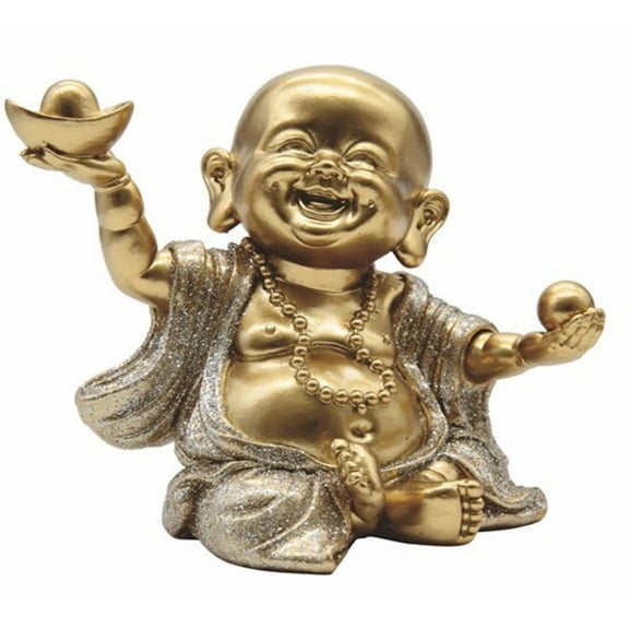 FC Design 4.5"H Gold and Silver Maitreya Buddha Holding Gold Ingot Statue Happy Buddha Statue Feng Shui Decoration Religious Figurine