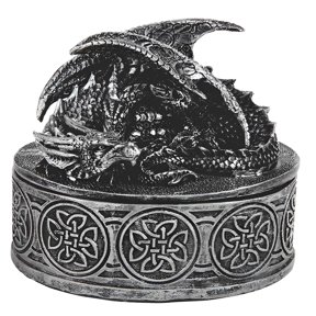 FC Design 4.5"W Sleeping Silver Dragon Lidded Round Treasure Trinket Box Statue Sculpture Ornament Decoration Home/Room Decor and Unique Gift Ideas for Housewarming, Holidays and Birthdays