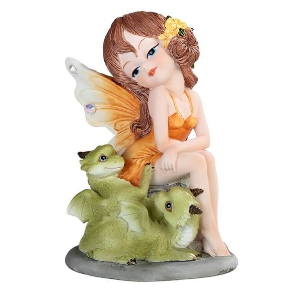 FC Design 4.75"H Orange Fairy with Two Cute Dragons Figurine Statue Sculpture Ornament Decoration Home/Room Decor and Unique Gift Ideas for Housewarming, Holidays and Birthdays