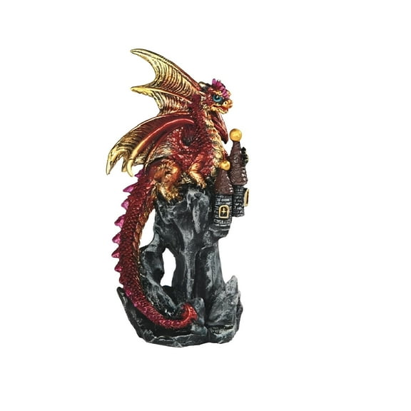 FC Design 4.75"H Red Volcano Dragon on Castle Figurine Statue Sculpture Ornament Decoration Home/Room Decor and Unique Gift Ideas for Housewarming, Holidays and Birthdays