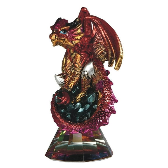 FC Design 4.75"H Red Volcano Dragon Sitting on Grystal Glass Figurine Statue Sculpture Ornament Decoration Home/Room Decor and Unique Gift Ideas for Housewarming, Holidays and Birthdays