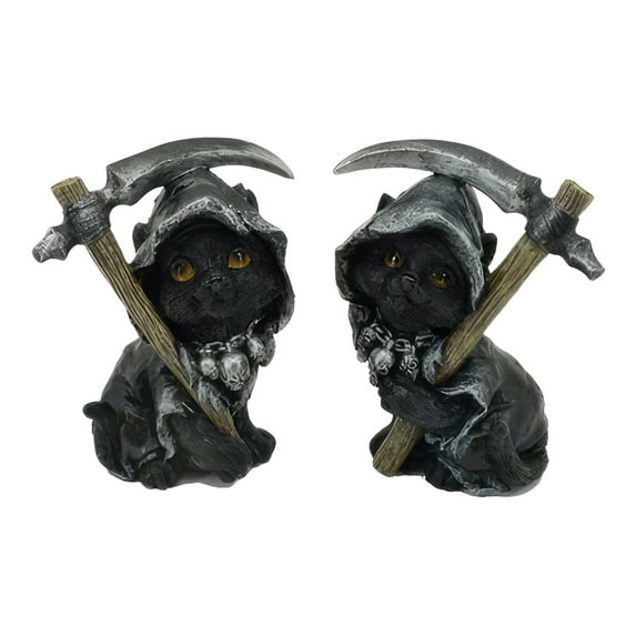 FC Design 4"H 2-PC Cat with Scythe Figurine Set Statue Sculpture Ornament Decoration Home/Room Decor and Unique Gift Ideas for Housewarming, Holidays and Birthdays